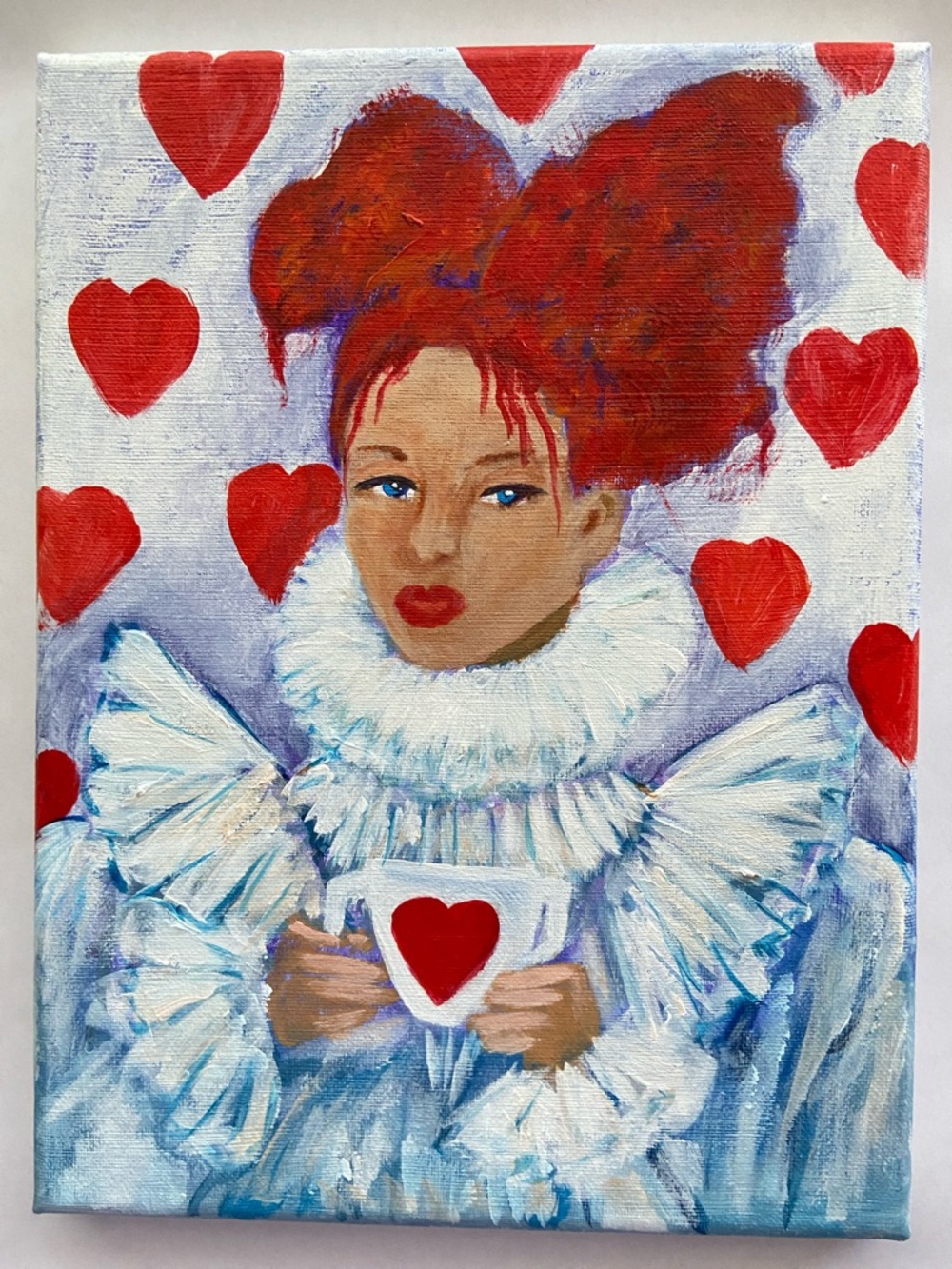 Queen of Hearts Portrait Original Acrylic Painting on 9" x 12" Canvas - Picture 10 of 11